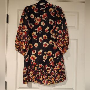 Aryn K black floral open back dress M